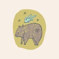 Cute baby wombat Australian animal cartoon doodle kids style drawing. Royalty Free Stock Photo