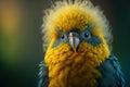 Cute baby yellow and blue parrot portrait. Copy space. Royalty Free Stock Photo