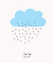 Cute BabyShower Vector Illustration with Blue Rainy Cloud.