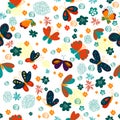 Cute background butterflies and flowers seamless pattern. Vector illustration. Summer floral repeat background for Royalty Free Stock Photo