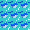 Cute background with cartoon blue whales.