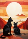 Cute background cats domestic animal sky illustration black pet silhouette night moon Royalty Free Stock Photo