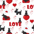 Cute background with dogs and hearts for Valentine's Day, seamless pattern Royalty Free Stock Photo