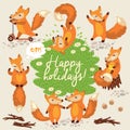 Cute background with foxes in vector