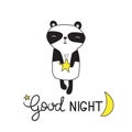 Cute background with happy panda, moon, stars and english text. Good night Royalty Free Stock Photo