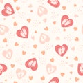 Cute background with hearts and baby feet for baby design. Pastel colors, pink shades. Vector Royalty Free Stock Photo