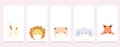 Cute background for social media.Set of instagram story with rabbit,lion,bear,elephant,fox are wearing mask