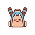 Cute backpack cartoon comic character with smiling face happy emoji kawaii style schoolbag with supplies back to school Royalty Free Stock Photo