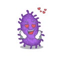 Cute bacteria bacilli cartoon character has a falling in love face