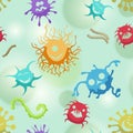 Cute bacteria cartoon seamless pattern