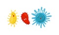 Cute Bacteria or Virus Floating and Smiling Vector Set