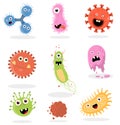 Cute bacteria, virus, germ cartoon character set Royalty Free Stock Photo