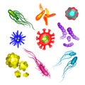 Cute bacteria, virus, germ cartoon character set. Microbe and pathogen icons isolated on background. Royalty Free Stock Photo