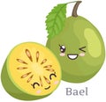 Cute bael sticker kawaii character icon vector design. Adorable, cute charming cheerful face