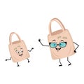 Cute bag character with glasses and grandson dancing character happy emotion