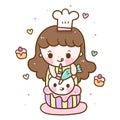 Cute bakery chef vector Kawaii girl cartoon cooking baby unicorn pony child cupcake