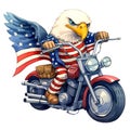 Cute Bald Eagle American Motorcycle Clipart Illustration AI Generative Royalty Free Stock Photo