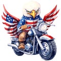 Cute Bald Eagle American Motorcycle Clipart Illustration AI Generative Royalty Free Stock Photo