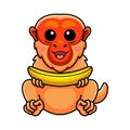 Cute bald uakari monkey cartoon holding a banana