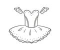 Cute ballerina dress. Ballet costume for coloring book. Isolated vector illustration in doodle style on white background
