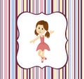 Cute ballerina girl with label frame on a stripey background Royalty Free Stock Photo