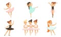 Cute Ballerinas Dancing in Tutu Dress Set, Little Girls Dancing Ballet Vector Illustration Royalty Free Stock Photo