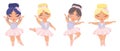 Ballerinas on a white background. Princesses in tutus dancing the ballet. Vector cute children's set Royalty Free Stock Photo