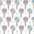 Cute balloons pattern. Vector seamless background with doodle balloons. Holiday symbols. Birthday, wedding or other event colorful Royalty Free Stock Photo