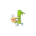 Cute bamboo stick cartoon character having a box