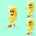 Cute banana characters making playful hand signs