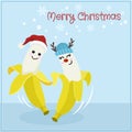 Cute banana with Christmas hat Christmas card design.