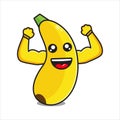 cute banana mascot with strong muscles