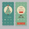 Of cute banners for christmas party in retro palette