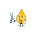 Cute Barber gold hair serum cartoon character style with scissor