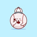 Cute Baseball Ball Cartoon with Korean Finger Hearts Illustration