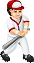 Cute baseball player cartoon standing bring stick with laughing