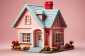 A cute basic house illustration isolated on a pink background