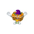 Cute basket oranges mascot cartoon dressed as an Elf Royalty Free Stock Photo