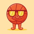 Cute basketball ball mascot with cool expression isolated cartoon in flat style Royalty Free Stock Photo