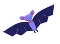 Cute bat in flight. Flying smiling animal. Chiropteran Mammal. Character for a child. Funny Vampire. Halloween symbol.