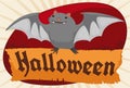 Cute Bat Flying and Holding a Paper Scroll for Halloween, Vector Illustration Royalty Free Stock Photo