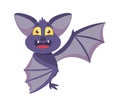 Cute Bat with Funny Face and Membranous Wings Isolated on White Background. Halloween Cartoon Happy Animal Character Royalty Free Stock Photo