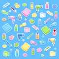 Cute bathroom cartoon elements - Hygiene accessories for kids - Daily routine