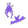 Cute bats drawn in cartoon doodle style. Vector color illustration isolated on white background Royalty Free Stock Photo