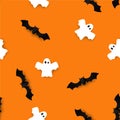 Cute bats and ghosts seamless pattern vector Halloween background. Vector illustration