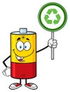 Cute Battery Cartoon Mascot Character Holding A Recycle Sign