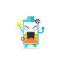 Cute battery life character get angry isolated on white background. Battery life character emoticon illustration