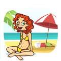 Cute beach girl wear yellow bikini Royalty Free Stock Photo
