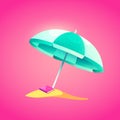 Cute beach umbrella in bright cartoon style. Symbol of summer vocations