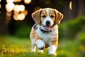 Cute Beagle puppy outdoors. Beagle breed. Color grading generative ai, a hunting dog